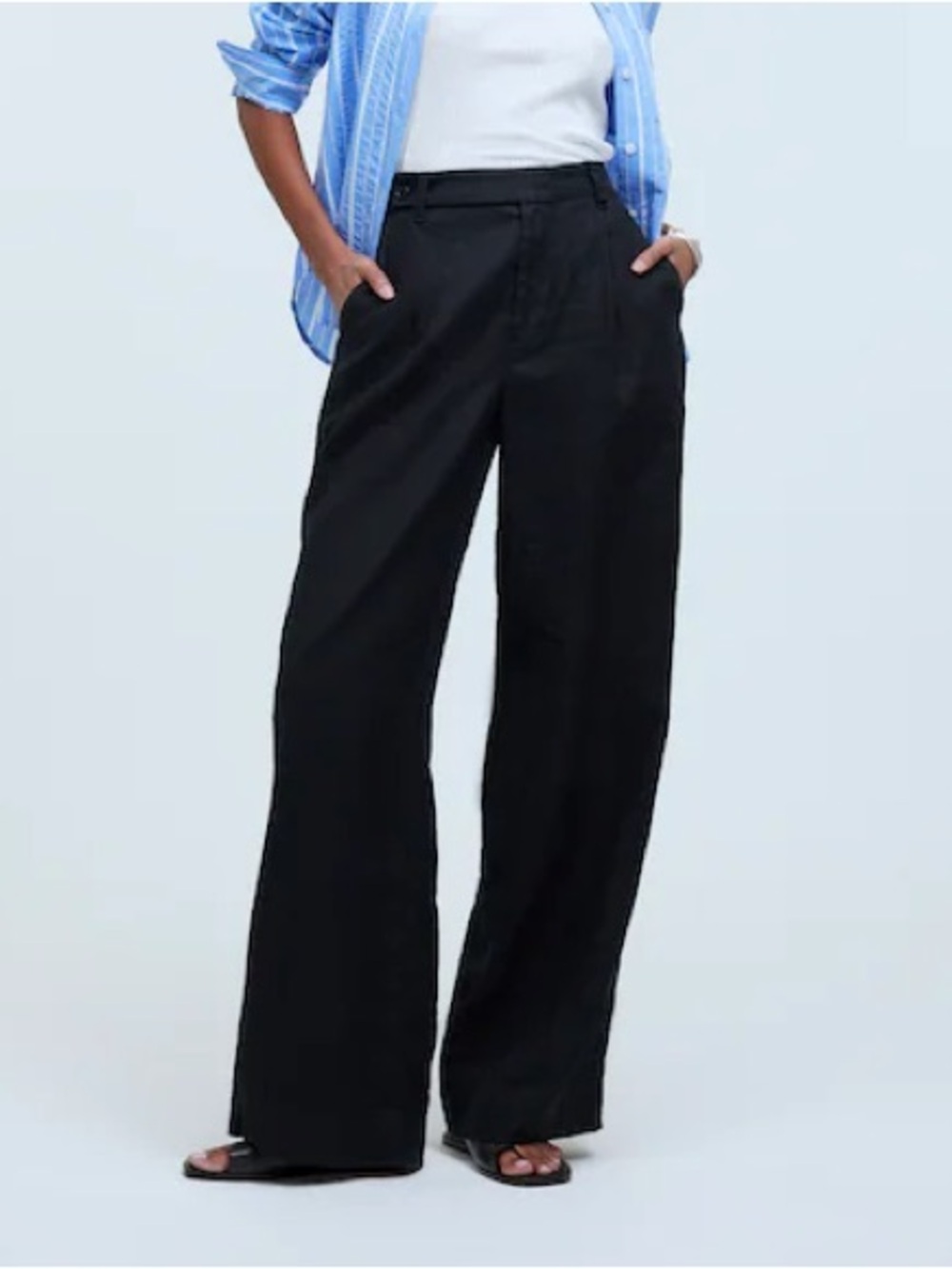 Madewell The Harlow Wide-Leg Pants in Black 100% Linen